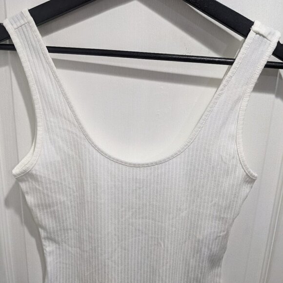 Avec Les Filles | Ribbed Scoop Neck Thong Bodysuit in White - Picture 7 of 10